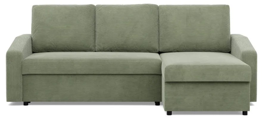 Zeus sarokkanapé, 2 ágyneműtartóval, döntött kartámasz, kordbársony, univerzális oldal, bonell töltet, zöld