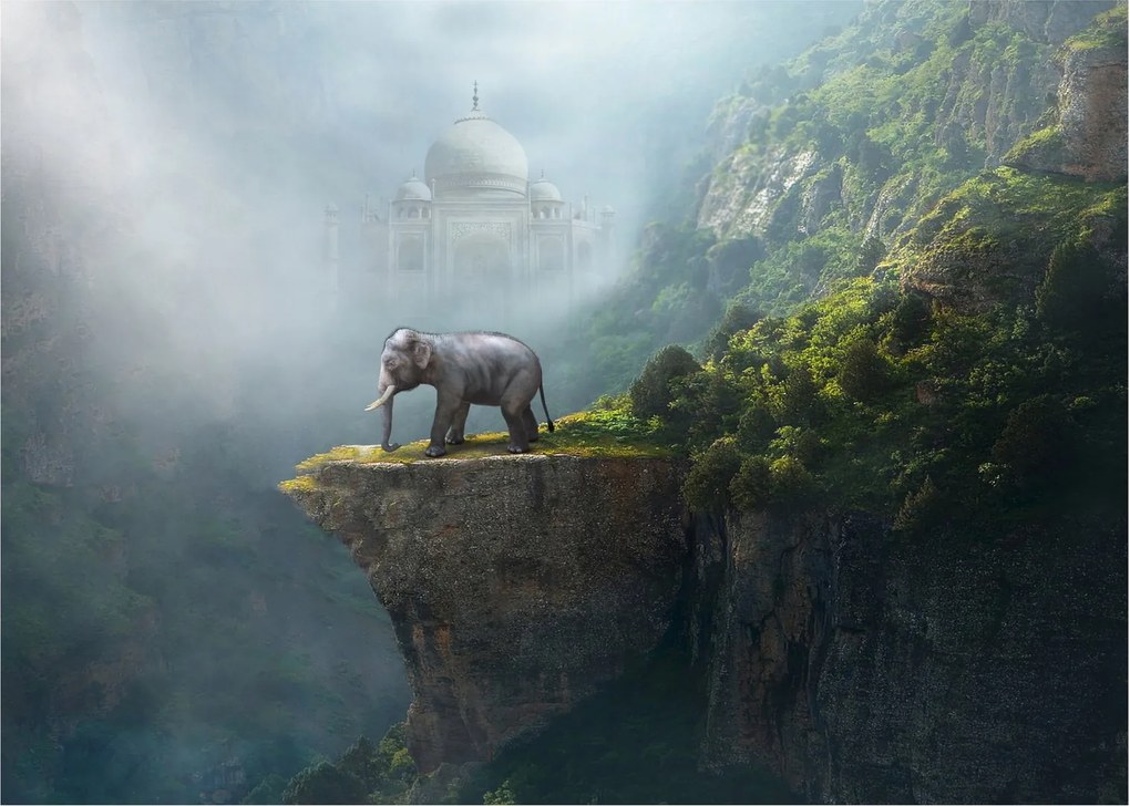 Kép - Az elefánt a Taj Mahal tetején (üvegen) (70x50 cm)