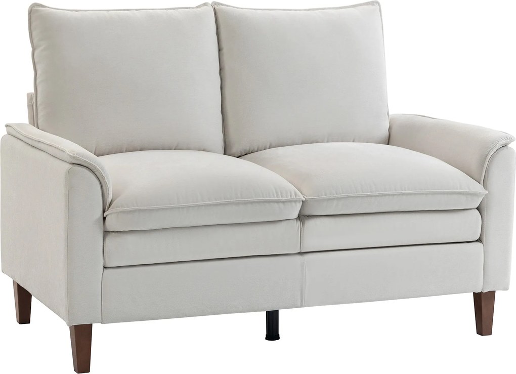 HOMCOM 146 cm-es 2 személyes kanapé, modern chenille, kettős rétegű párnázás, zsebrugós ülés, mély ülés, magas háttámla – krémfehér | Aosom