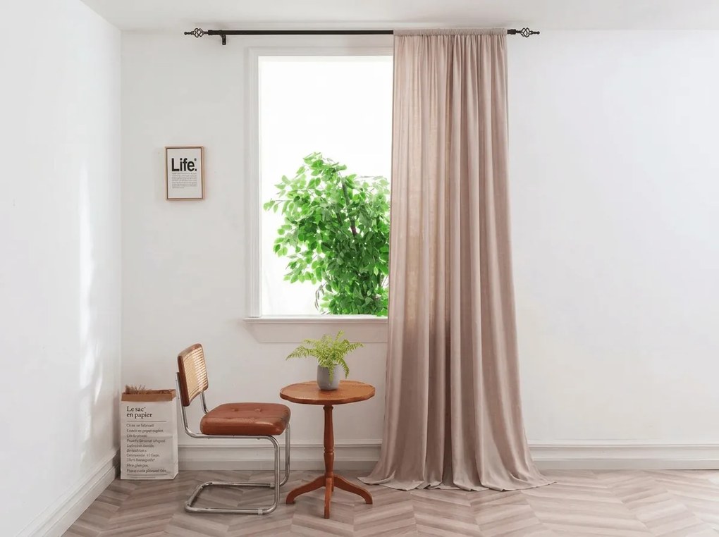 Függöny TAVIO 140x250 cm, világos bézs Felfüggesztés: Hullámos sínszalag