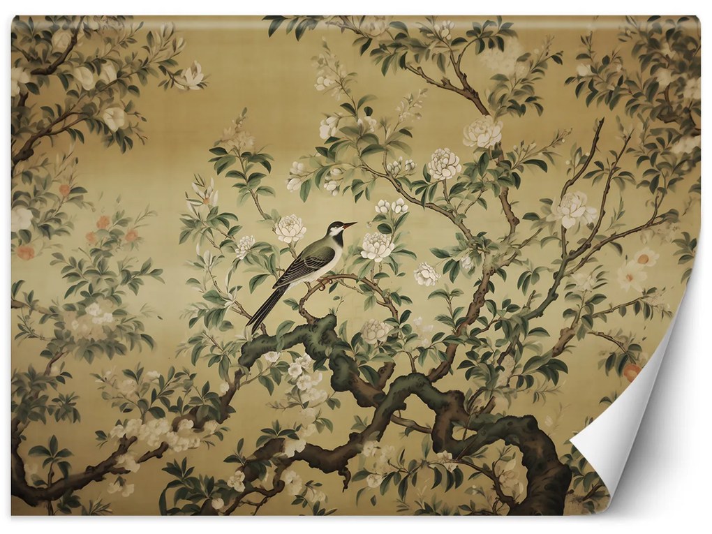 Gario Fotótapéta Madár a fán virágokkal Anyag: Vlies, Méret: 100 x 70 cm