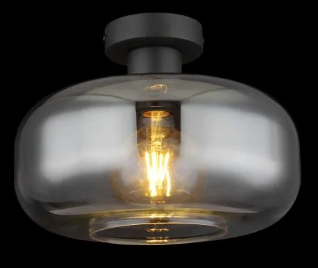 Globo 15566D Mennyezeti könnyűfém matt fekete, füstszínű üveg, ø: 280mm, M:205mm, nem tartozék: 1x E27 40W 230V