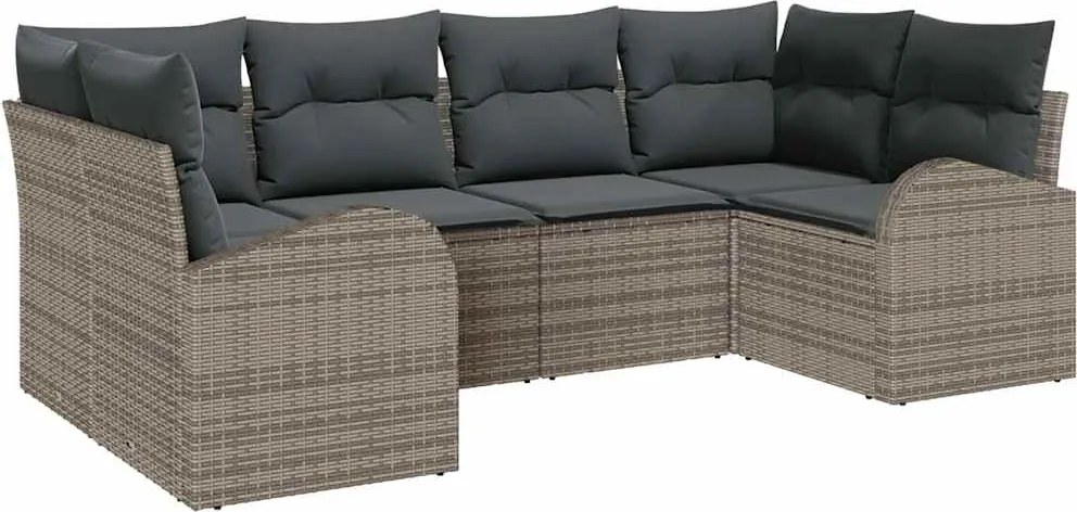 vidaXL Kerti Kanapé Szett párnával 6 pcs Szürke Poly Rattan