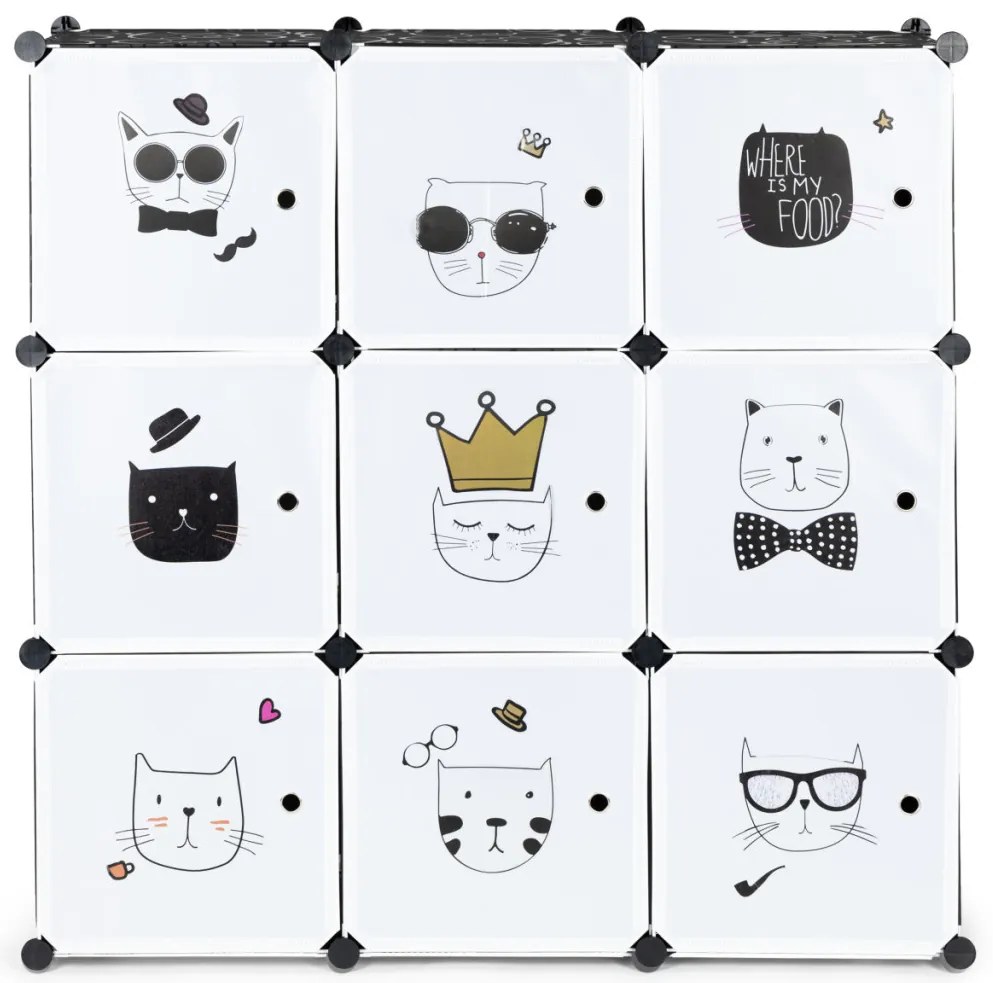 Macskás játéktároló szekrény, grafit színű 110x37x110 cm