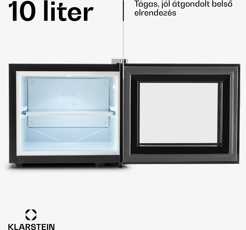 Klarstein Happy Hour mini hűtőszekrény, 10 liter, B energiahatékonysági osztály, 65 W, fekete