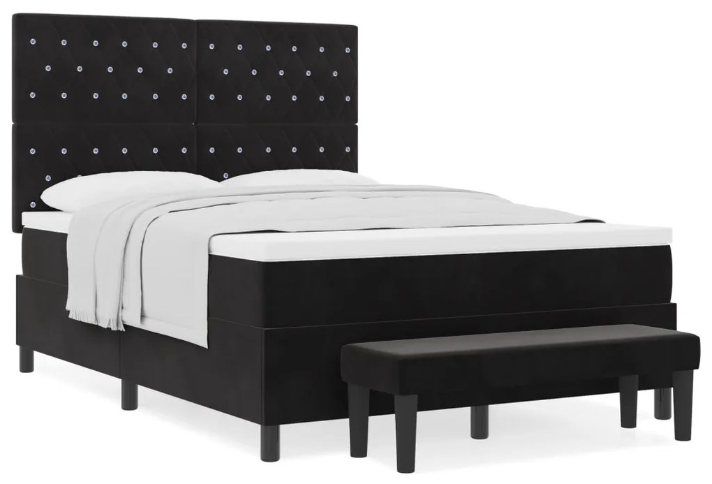 Box Spring Ágy Matraccal és Pad Fekete 140x190 cm Bársonyos