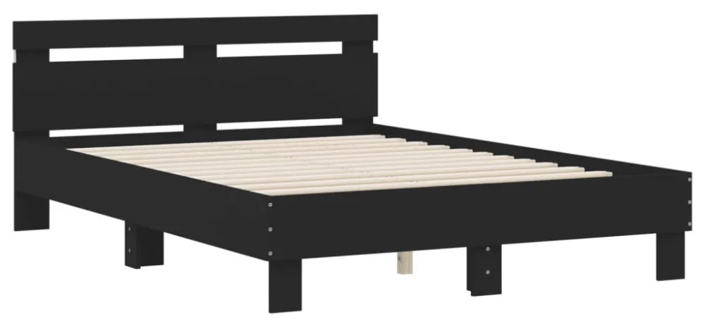 fekete ágykeret fejtámlával és LED-del 120 x 190 cm