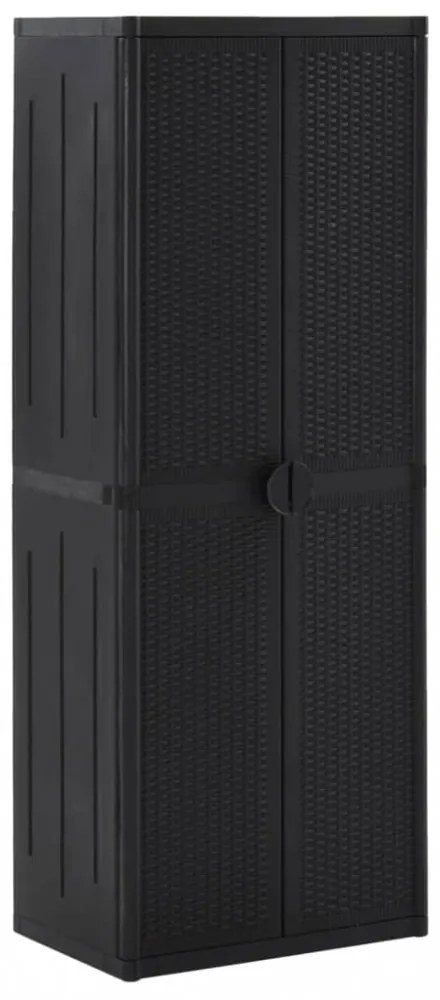 fekete PP rattan kerti tárolószekrény 65 x 45 x 172 cm