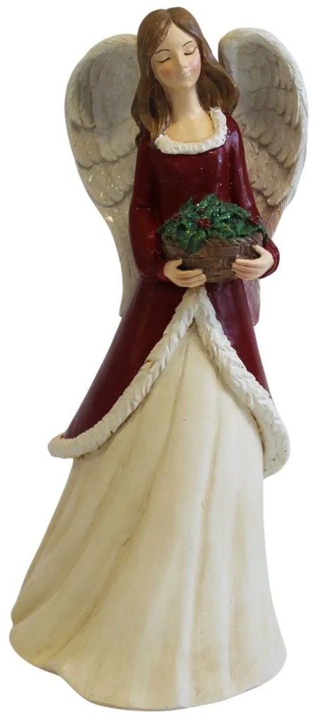 Karácsonyi figura angyal piros ruhában 25cm