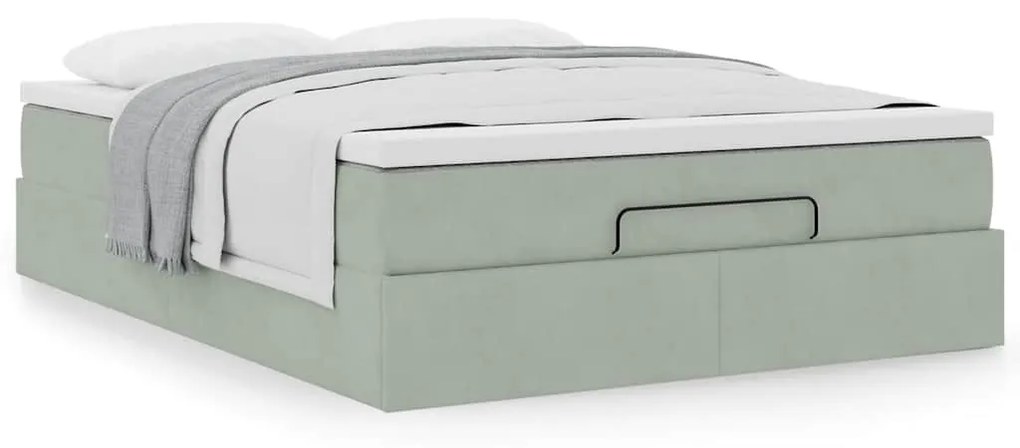 Ottomán ágykeret matraccal világosszürke 140x190 cm bársony