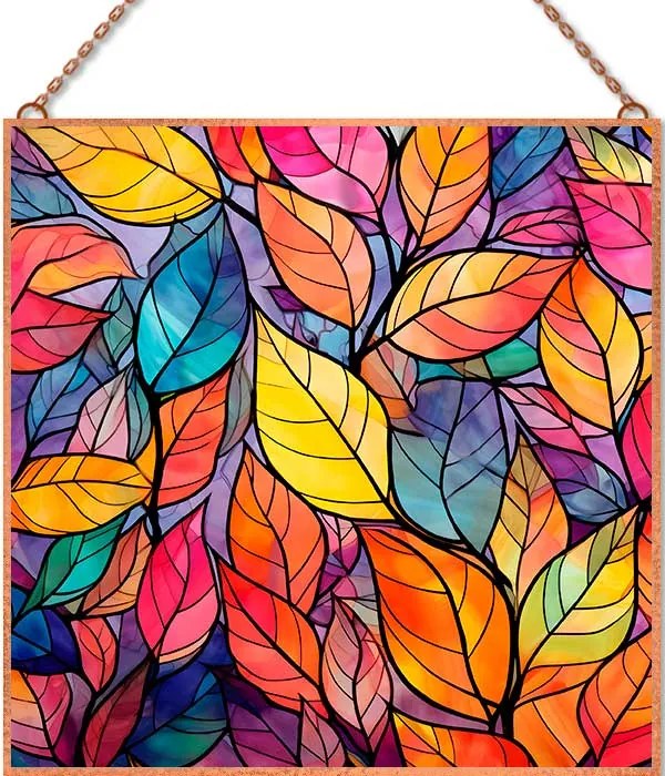 Levelek üvegkép, falikép