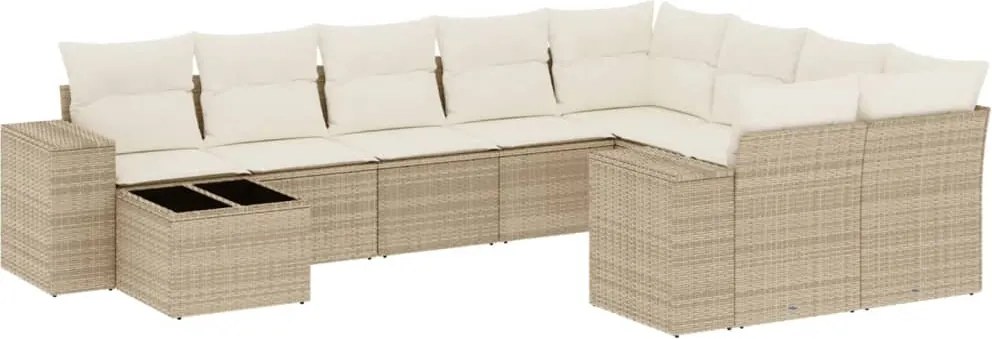 vidaXL 10 részes bézs polyrattan kerti ülőgarnitúra párnával