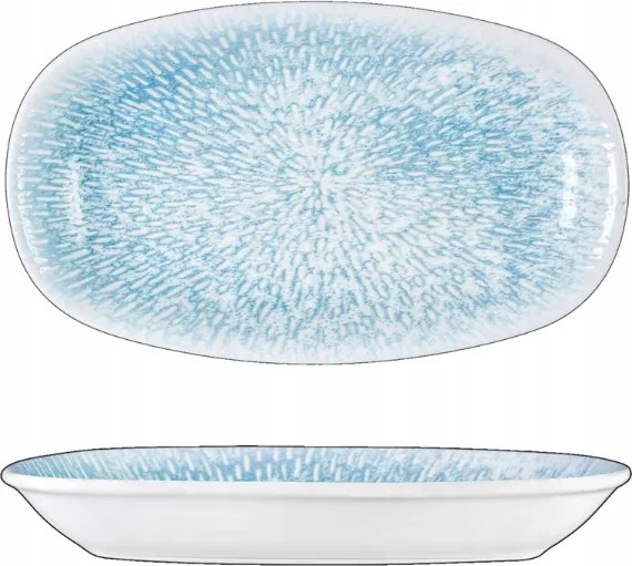 Wilmax mély, ovális porcelán tál, fehér-kék, 20 x 11 cm