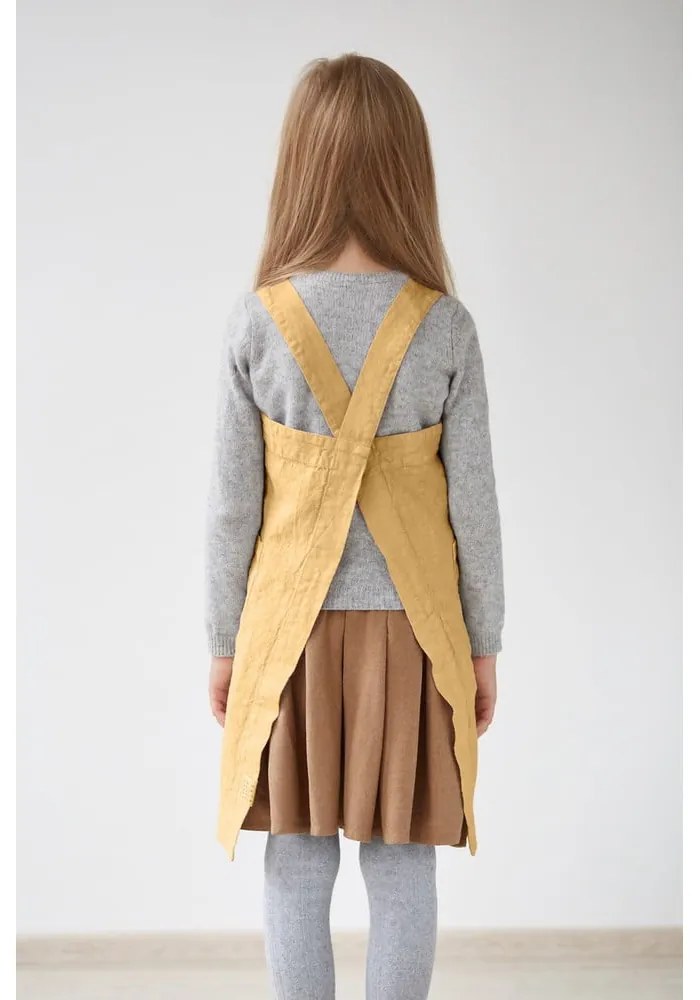 Pinafore sárga gyerek len kötény, 72 x 45 cm - Linen Tales