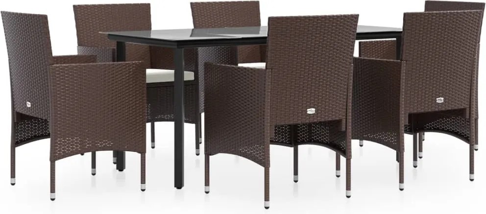 vidaXL 7 részes barna és fekete kerti étkezőgarnitúra párnákkal