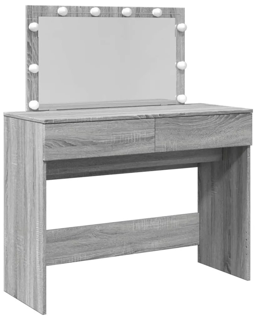 szürke sonoma színű fésülködőasztal LED-del 100 x 40 x 120 cm