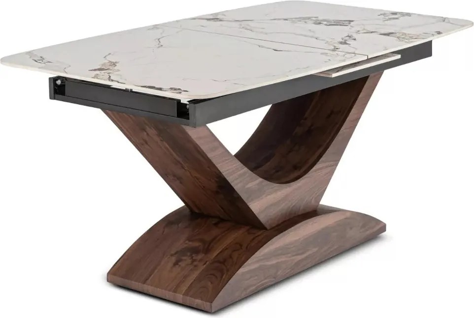 Bővíthető Márványhatású Kerámia Étkezőasztal Fehér/Dió Színben. ALICANTE 160-200 cm Belföldi Raktárból