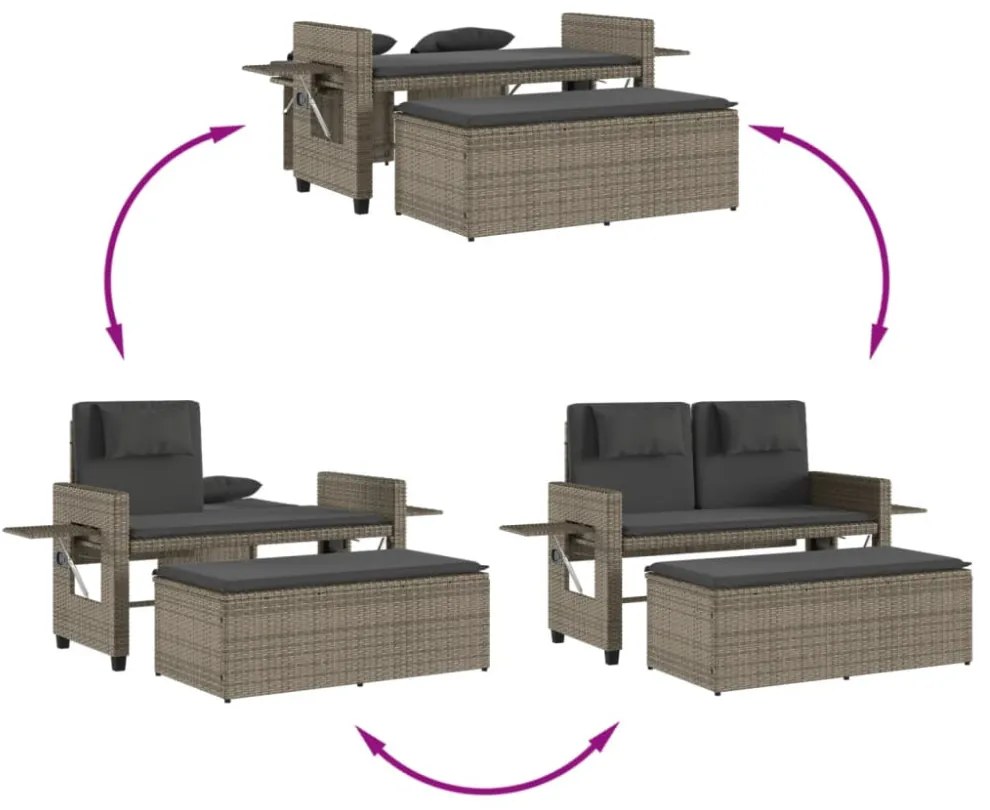szürke polyrattan dönthető kerti pad párnával