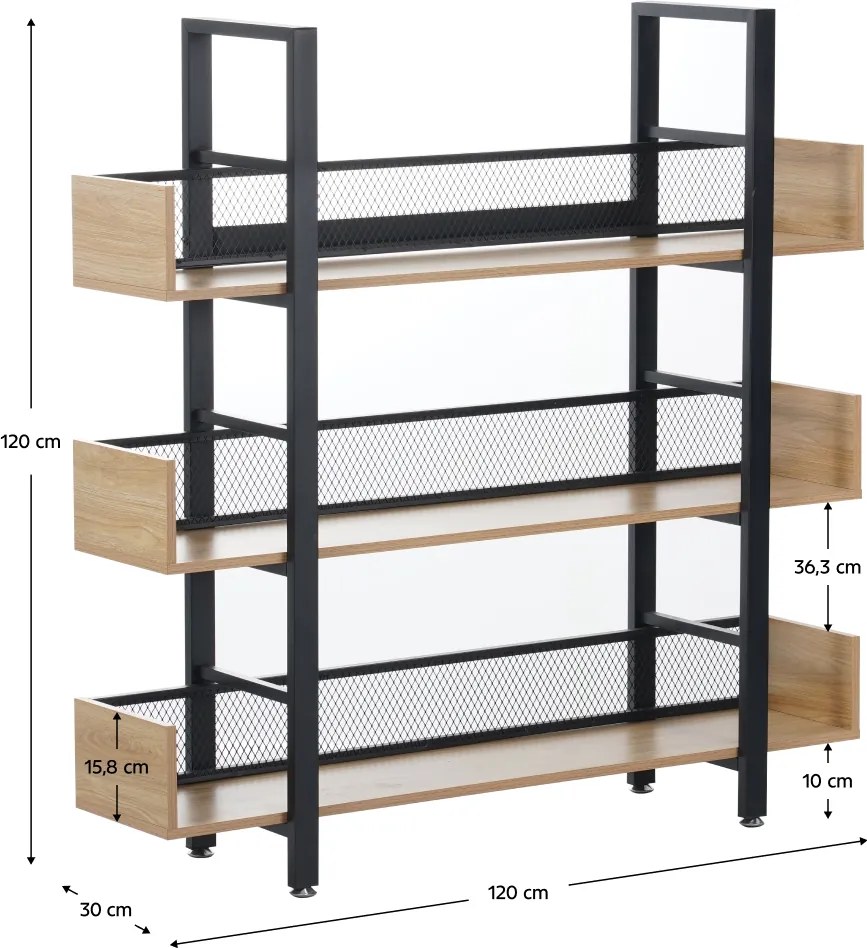 3 polcos polcállvány, tölgy/fekete, KILIS NEW TYP 1