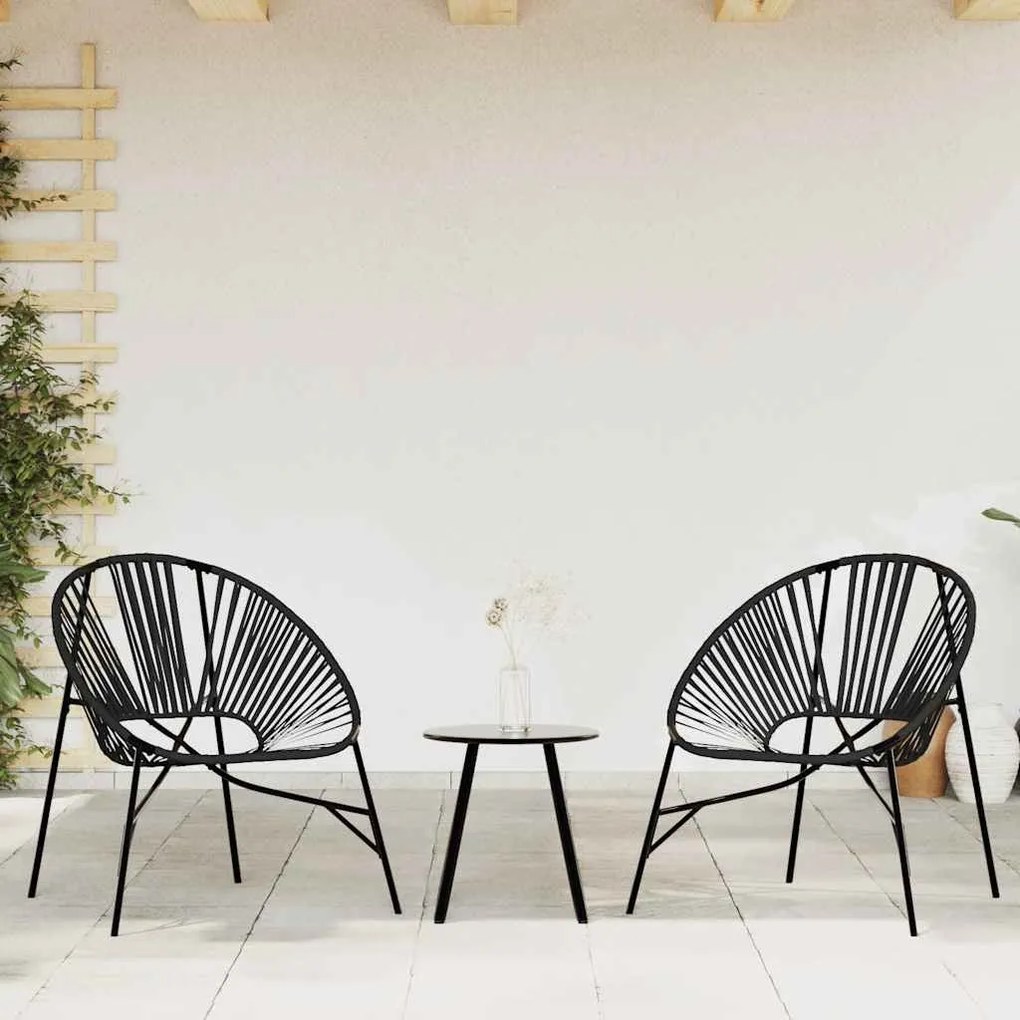 3 db fekete polyrattan kerti szék szett