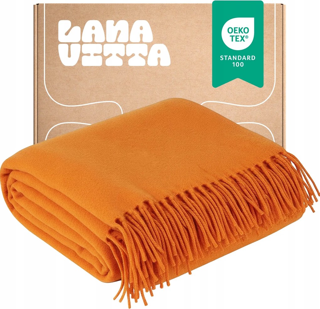 Gyapjú Takaró Meleg Oven 100% Új-Zélandi Gyapjú Narancssárga 140х200 cm