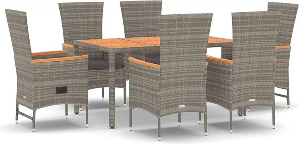 vidaXL 7 részes szürke polyrattan kerti étkezőgarnitúra párnával
