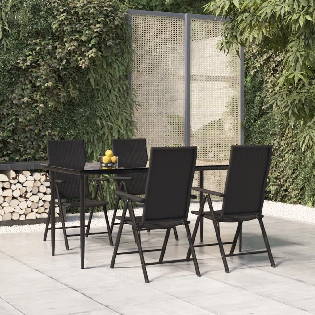 5 részes fekete polyrattan kerti étkezőgarnitúra