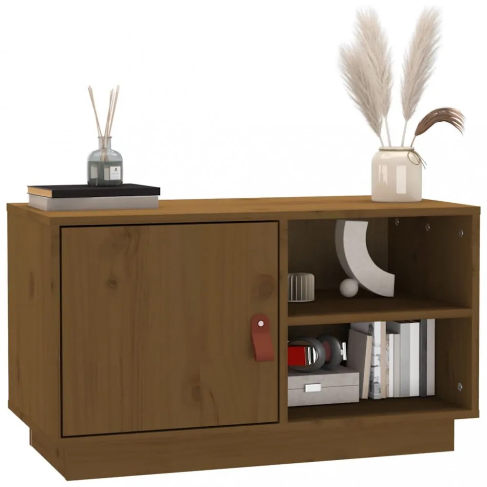 mézbarna tömör fenyőfa TV-szekrény 70 x 34 x 40 cm