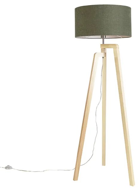 Háromlábú állólámpa fa árnyékolóval 50 cm zöld - Puros