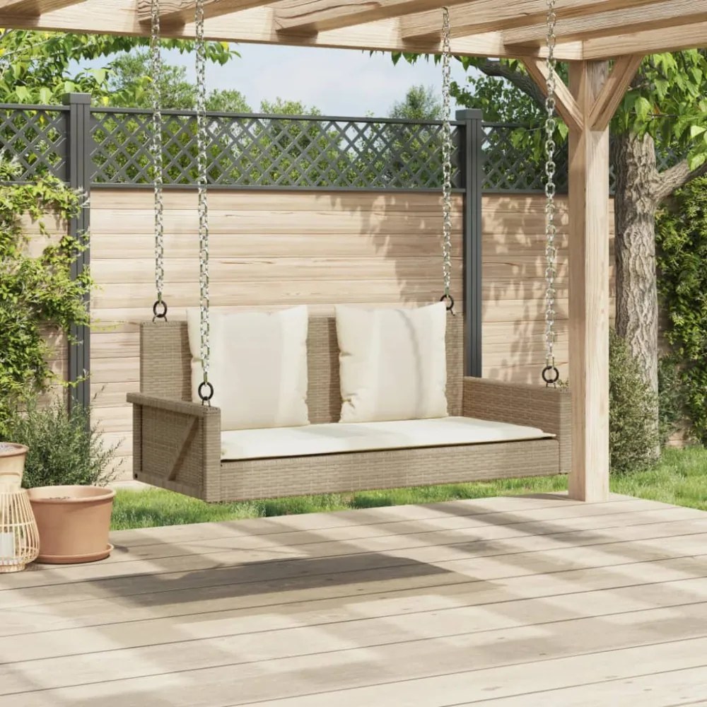 bézs polyrattan hintapad párnával 119 x 56 x 48 cm