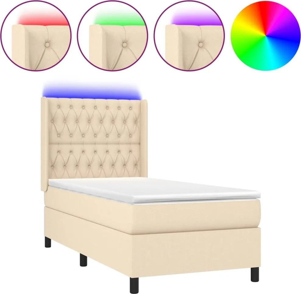 vidaXL krémszínű szövet rugós és LED-es ágy matraccal 90x200 cm