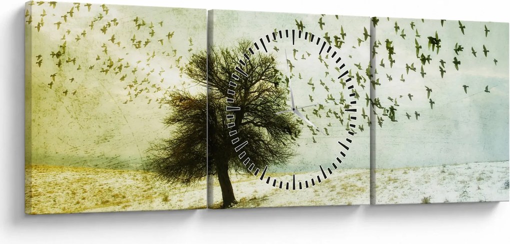Kép - Festett madárállomány (órával) (90x30 cm)