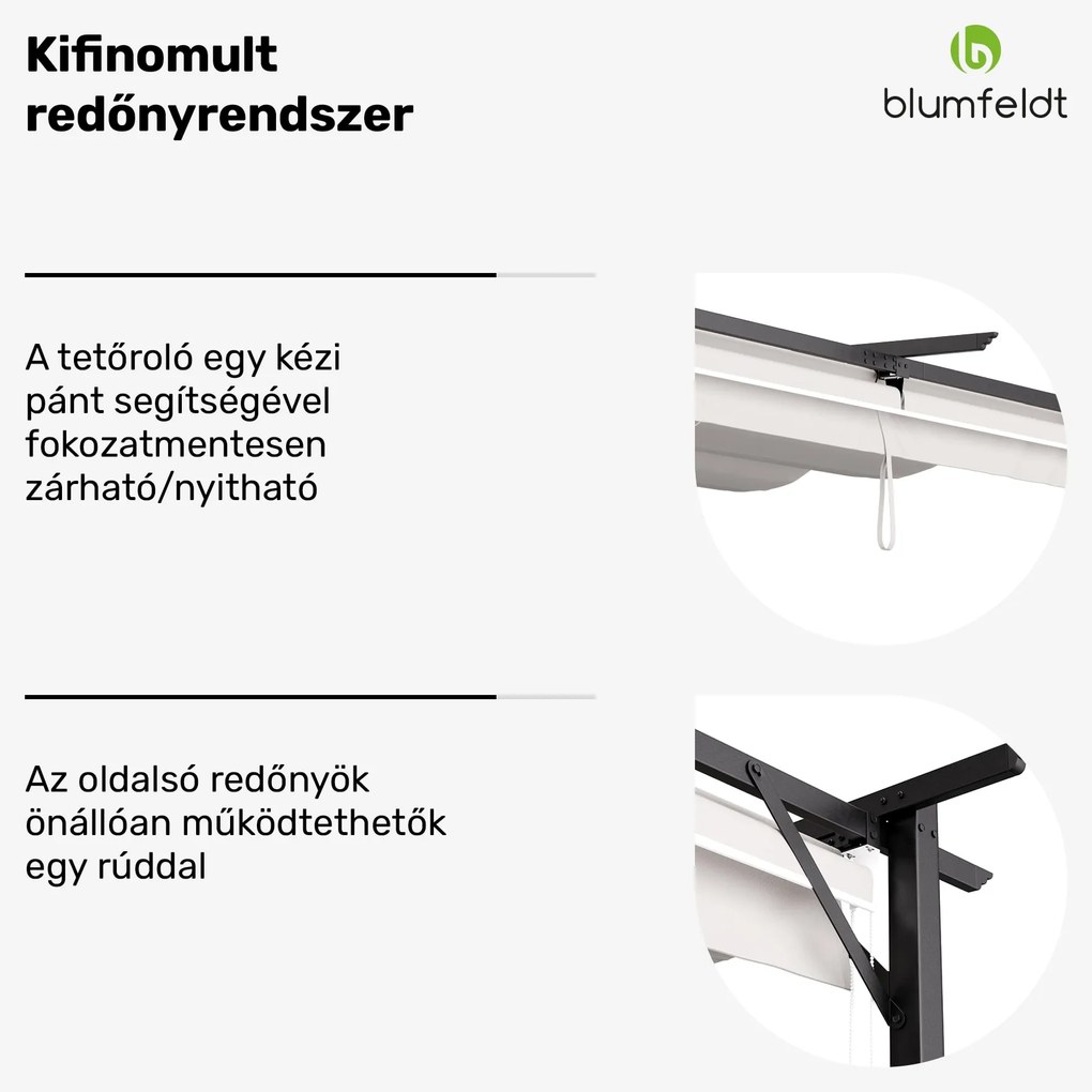 Blumfeldt Pantheon Robust, pergola, 3 x 3 m, oldalsó redőnyökkel, időjárásálló porszórt acél