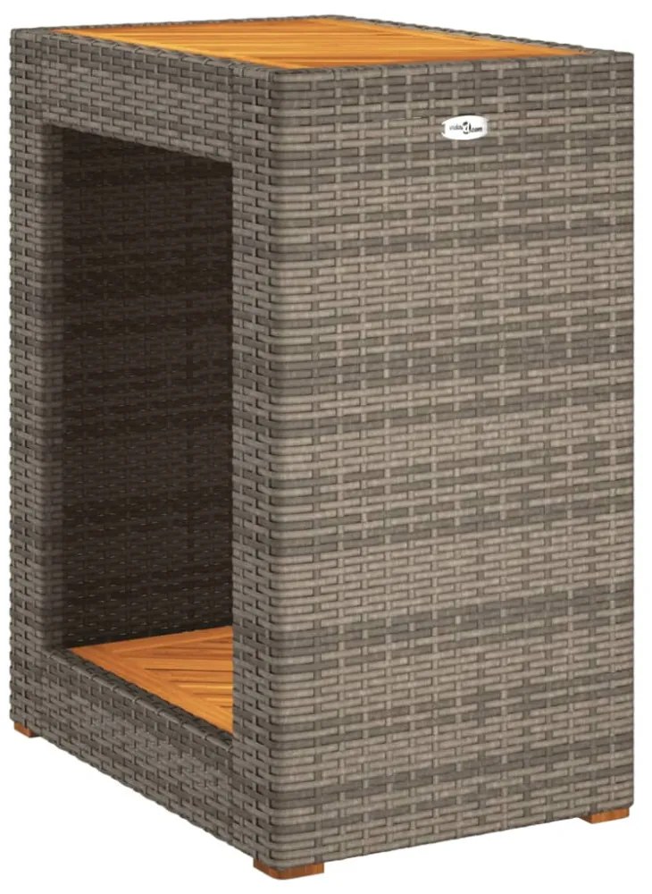 szürke polyrattan falapos kerti kisasztal 60x40x75 cm
