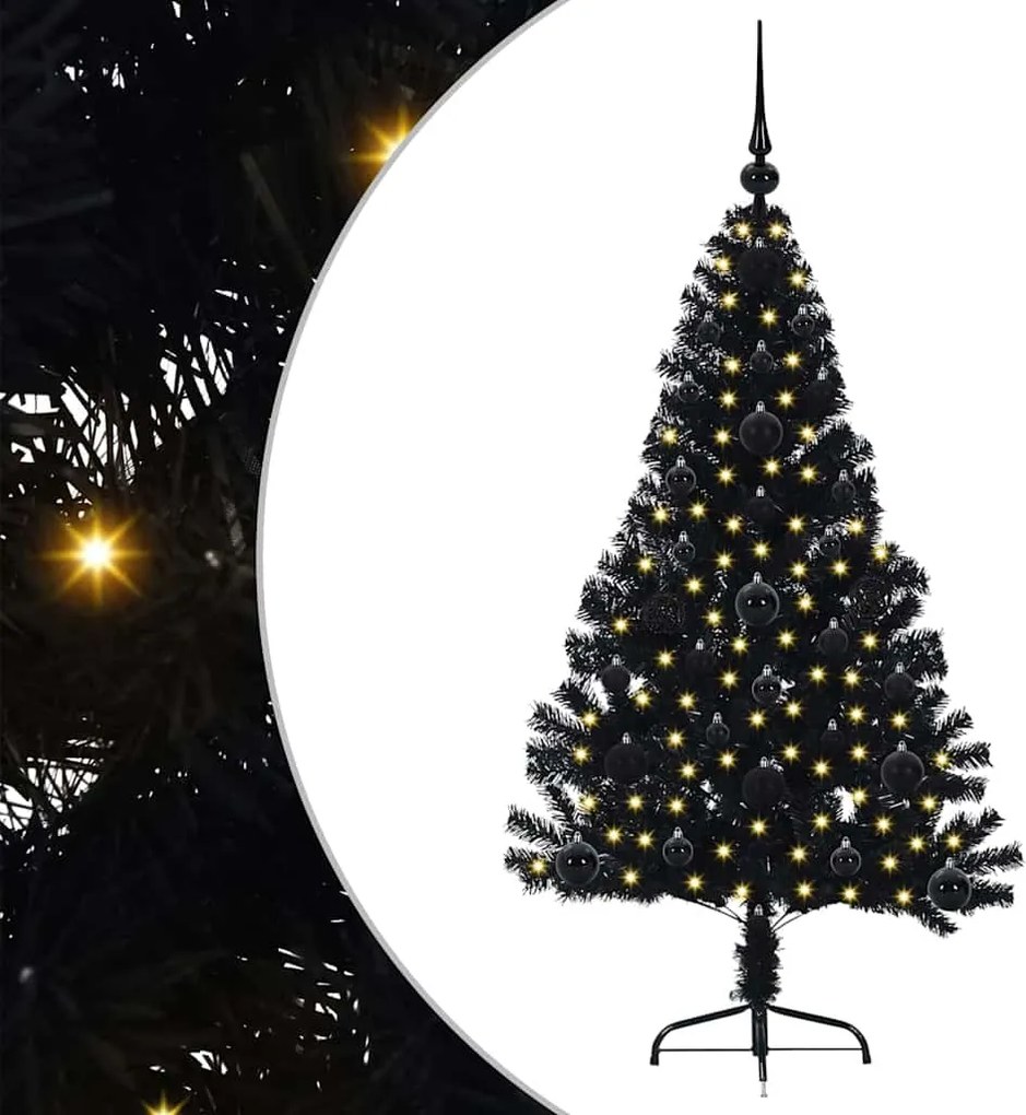 vidaXL Mesterséges, előre világított karácsonyi fa Fekete 120 cm PVC