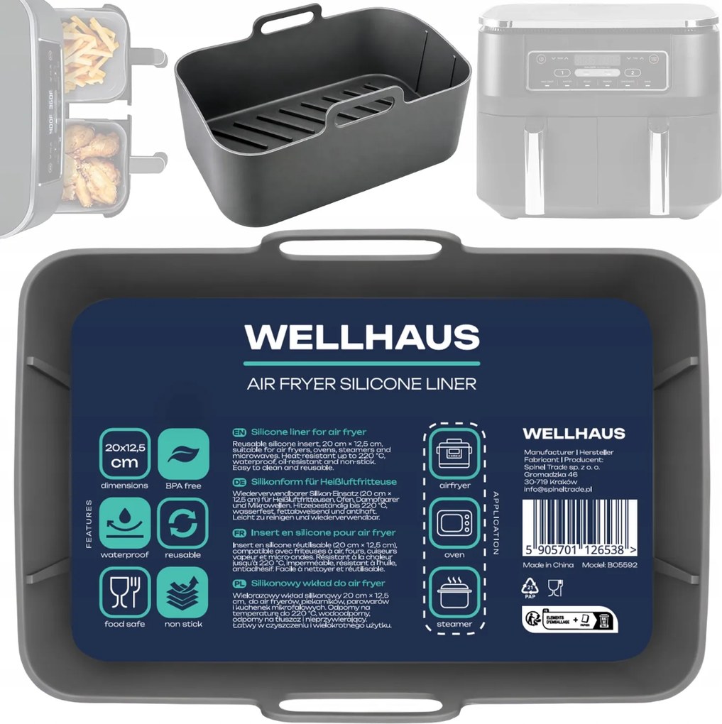 Szilikon Utántöltő Airfryer Wellhaus Téglalap Alakú Szürke Ninja Olajsütőkhöz