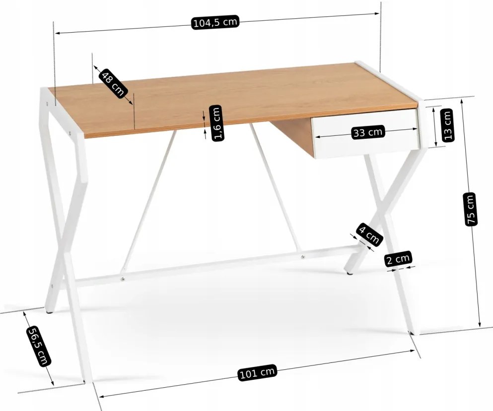 Íróasztal Aranytölgy/Fehér Színben. MEG