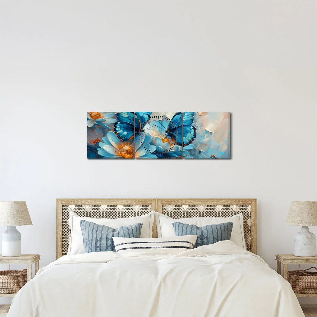 Kép - Kék pillangók (órával) (90x30 cm)