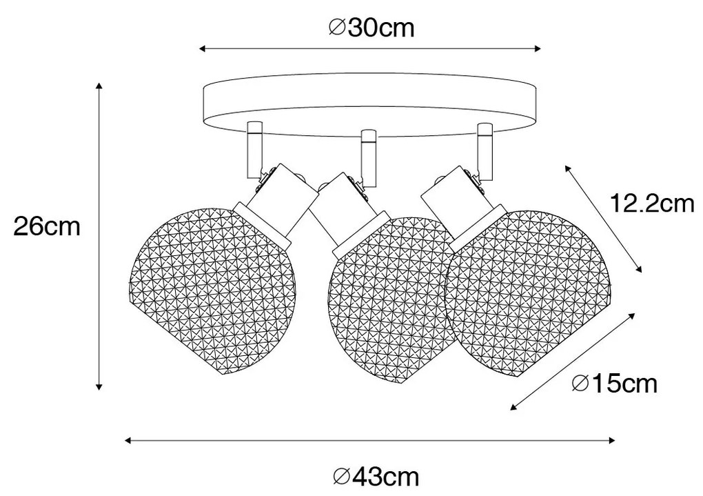 Design spotlámpa fekete füstüveggel 3-lámpás kerek - Chico