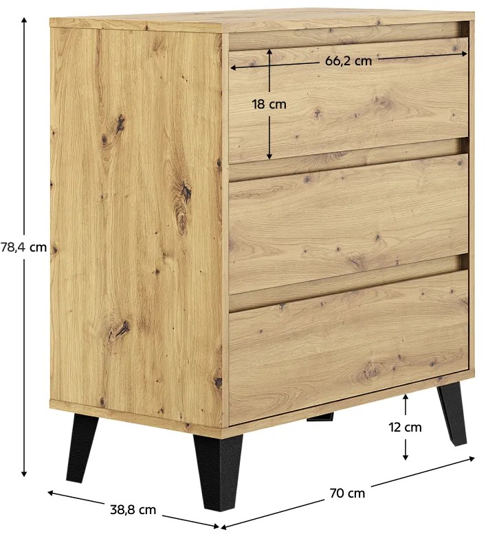 BOGAN 3S70 komód, tölgyfa artisan