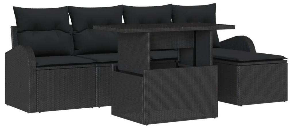 6 db-os Kertibútor szett párnákkal Fekete Poli Rattan, 2 személyes Kerticanapé tárolóval és párnákkal Fekete Poli Rattan