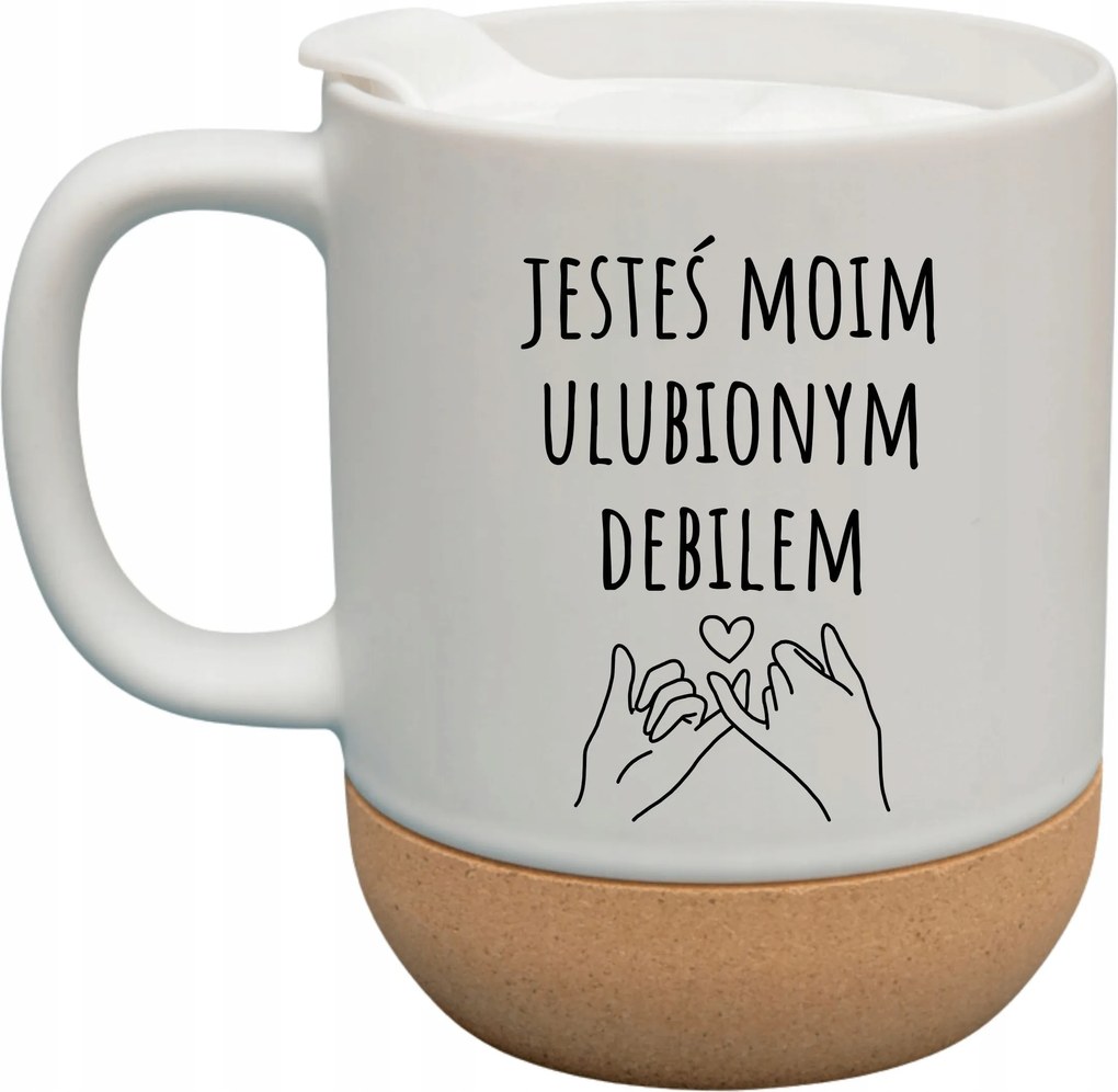 Fehér Bögre Fedéllel És Parafa Aljjal Ajándék Kedvenc