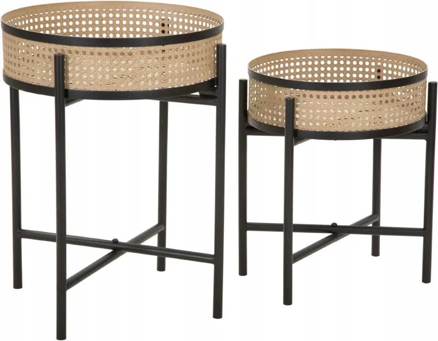 Elegáns Fuji fém dohányzóasztal szett, bécsi fonattal