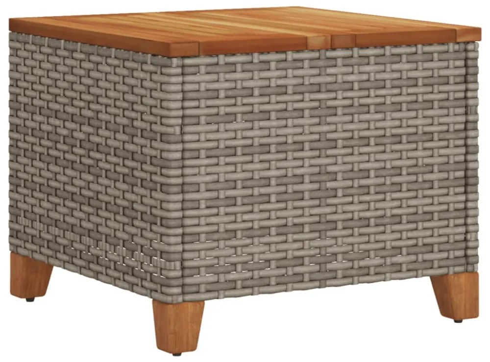 szürke polyrattan és akácfa kerti asztal 45 x 45 x 37 cm