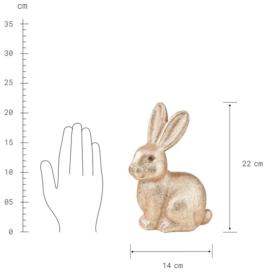 EASTER csillámló dekor nyúl, pezsgőszín 22 cm
