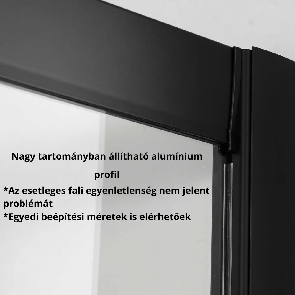 Stuxi Sydney Black 160 cm széles két tolóajtós zuhanyajtó 6 mm vastag vízlepergető biztonsági üveggel, fekete elemekkel, 200 cm magas