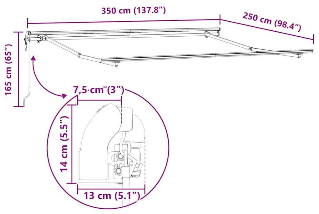 Napernyő Kézi Fehér 3,5 x 2,5 m Fém