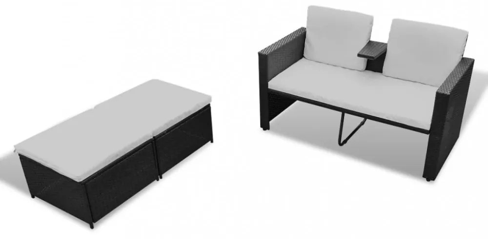 8 részes fekete kerti polyrattan pihenőszett