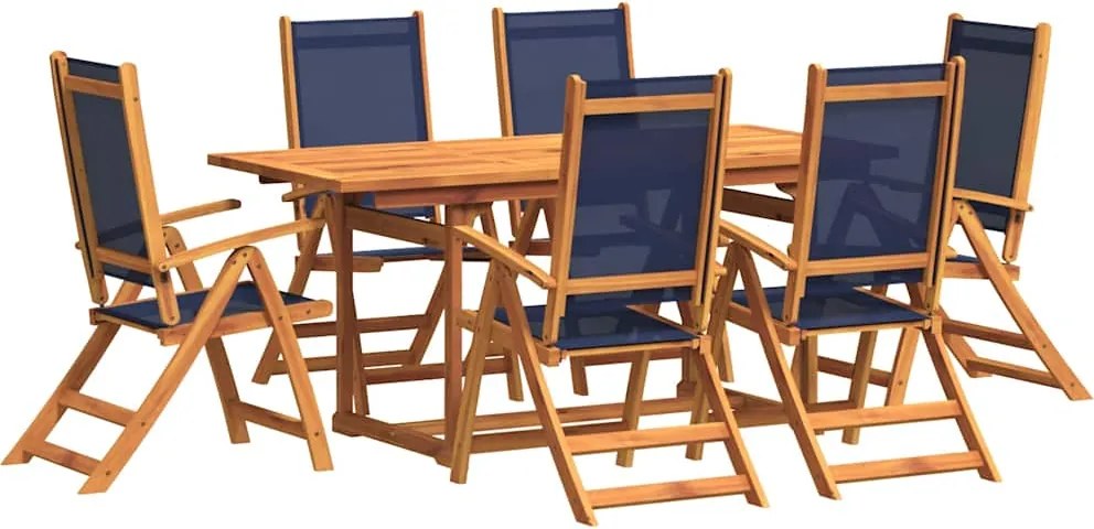 vidaXL 7 részes tömör akácfa és textilén kerti étkezőgarnitúra