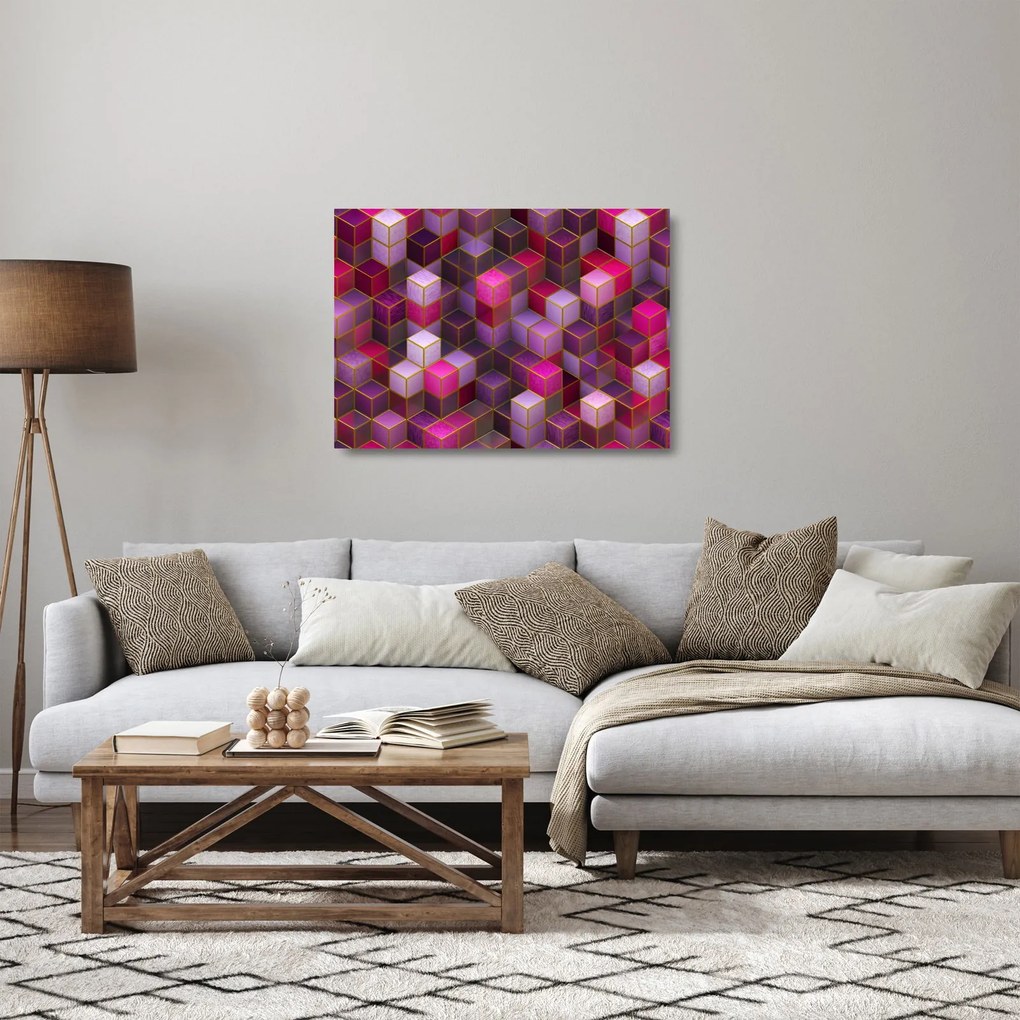 Lila kockák képe (üvegen) (70x50 cm)